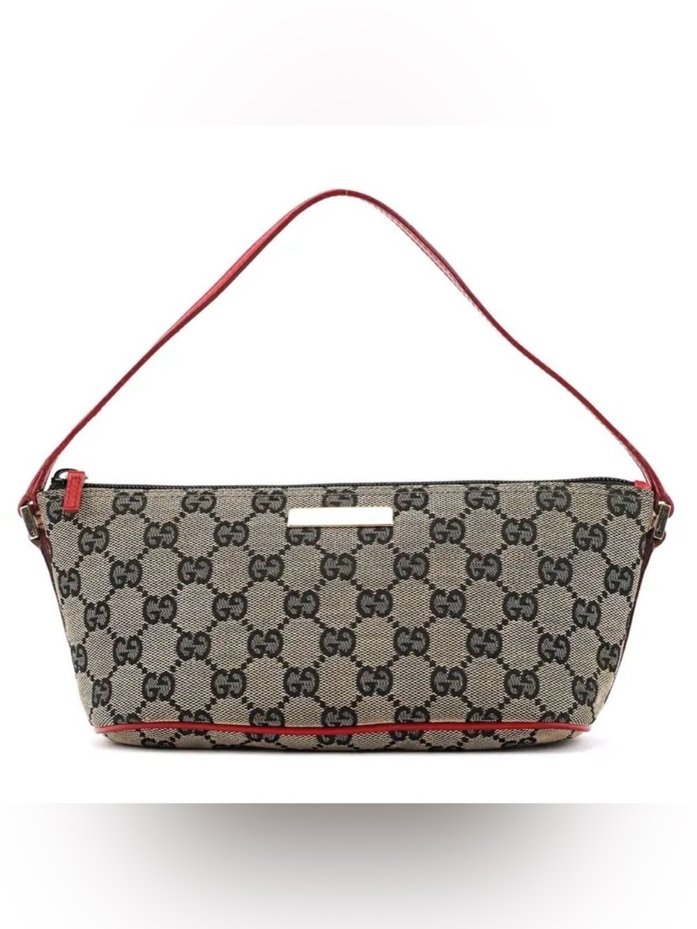 Gucci Vintage GG Canvas Boat Bag / Vintage / Pochette / Red Lether